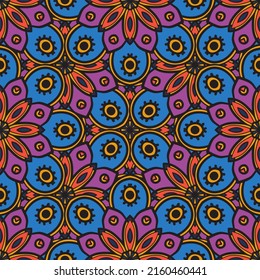 Abstract seamless pattern with mandala flower. Mosaic, tile, polka dot. Floral background.