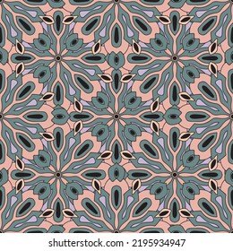 Abstract seamless pattern with mandala flower. Mosaic, tile.
