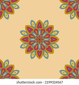 Abstract seamless pattern with mandala flower. Mosaic, tile. Floral background.