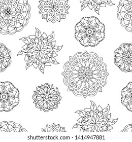 Abstract seamless pattern of mandalas, coloring pages for kids and adults