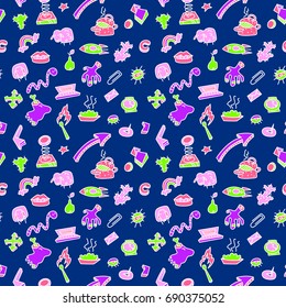 Abstract seamless pattern with many items. Background with different objects. Vector illustration in doodle style