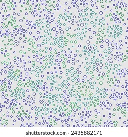Abstract seamless pattern. Many small blue green circles on gray background. Colorful background with different circles. Decorative design element. Minimalist print for your design projects.