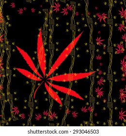 Abstract seamless pattern with Marijuana leaves and barbed wire