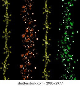 Abstract seamless pattern with Marijuana leaves and barbed wire