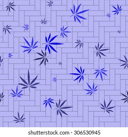 Abstract seamless pattern with Marijuana leaves on parquet floor