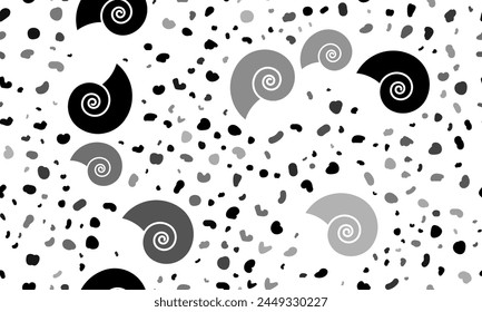 Abstract seamless pattern with marine nautilus symbols. Creative leopard backdrop. Vector illustration on white background