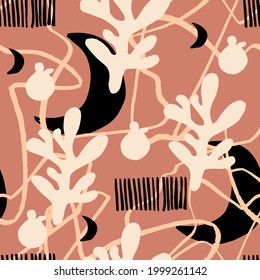 Abstract seamless pattern with matisse natural shapes doodles. Trendy fashion background includes modern minimalist art organic flat cartoon background for fabric, wrapping texture, textile, wallpaper