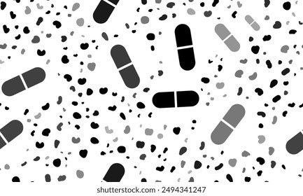 Patrón Abstractas sin costuras con símbolos de cápsula médica. Fondo de leopardo creativo. Ilustración vectorial sobre fondo blanco