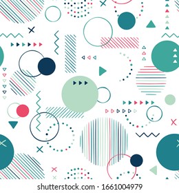 Abstract seamless pattern, memphis background, minimalist hand drawn, great for textiles, banners, wrapping, vector design