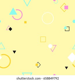 Abstract seamless pattern in memphis style. Colorful geometric design.