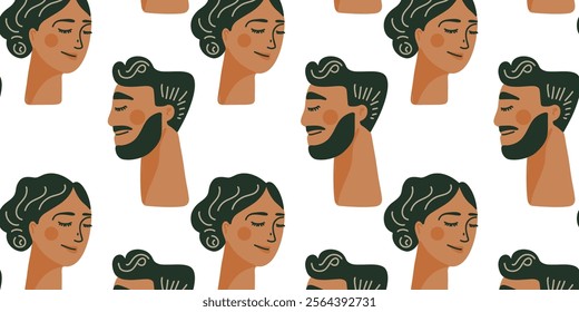 Abstract seamless pattern with men and women faces