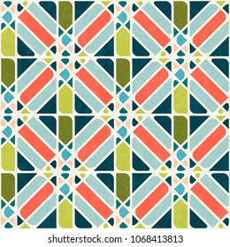 Abstract seamless pattern in mid-century modern colors, vector illustration with texture