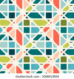 Abstract seamless pattern in mid-century modern colors, vector illustration with texture
