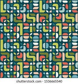 Abstract seamless pattern in mid-century modern colors, vector illustration with texture