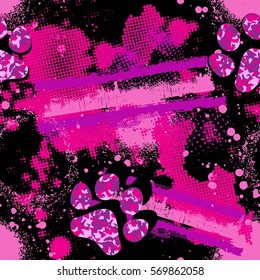Abstract seamless pattern in military style with traces of feet. trendy background for textile prints, Web. Modernpink  grunge backgroun