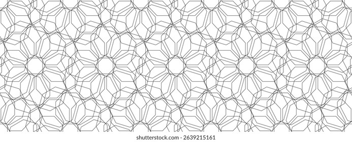 Abstract Seamless Pattern Minimal Geometric Background. Geometric monochrome lattice seamless arabic pattern. Islamic oriental style Tiling Black and white line background. EPS vector illustration