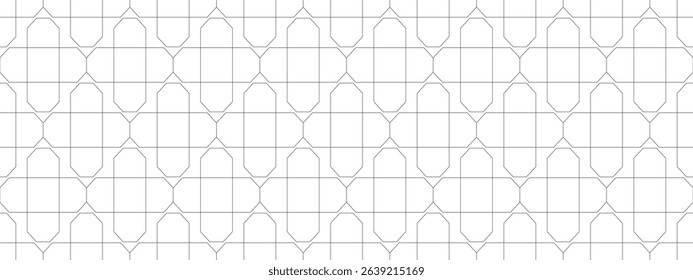 Abstract Seamless Pattern Minimal Geometric Background. Geometric monochrome lattice seamless arabic pattern. Islamic oriental style Tiling Black and white line background. EPS vector illustration