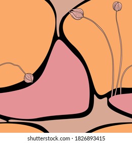 Abstract seamless pattern and minimalist poster, wall art, doodle shapes, modern design, decorative line flower.