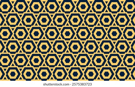 Abstract seamless pattern, minimalistic background of repeating blue and gold octagons