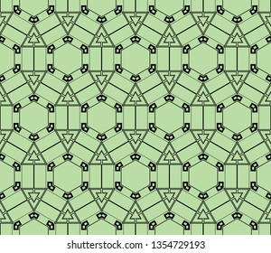 Abstract seamless pattern. Mirror geometric ornament. Vector illustration green color