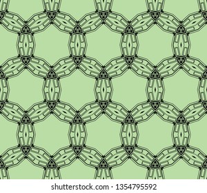 Abstract seamless pattern. Mirror geometric ornament. Vector illustration green color