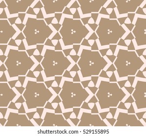 Abstract seamless pattern. Mirror geometric ornament. Vector illustration beige color