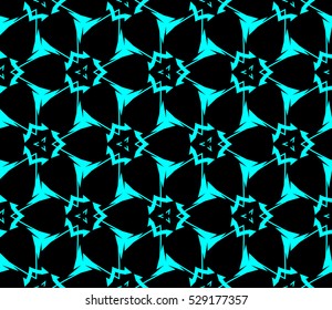 Abstract seamless pattern. Mirror geometric ornament. Vector illustration blue color