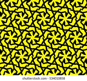 Abstract seamless pattern. Mirror geometric ornament. Vector illustration yellow color