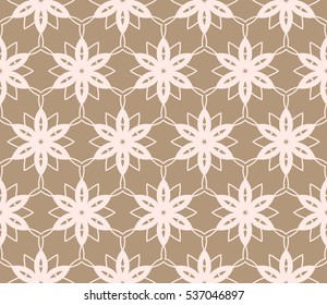 Abstract seamless pattern. Mirror geometric ornament. Vector illustration beige color