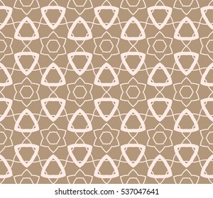 Abstract seamless pattern. Mirror geometric ornament. Vector illustration beige color