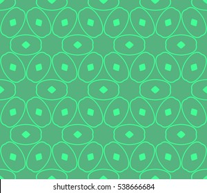 Abstract seamless pattern. Mirror geometric ornament. Vector illustration green color