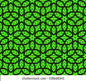 Abstract seamless pattern. Mirror geometric ornament. Vector illustration green color