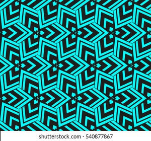 Abstract seamless pattern. Mirror geometric ornament. Vector illustration blue color