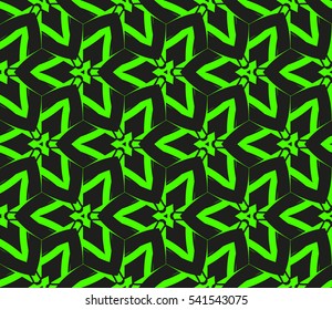 Abstract seamless pattern. Mirror geometric ornament. Vector illustration green color