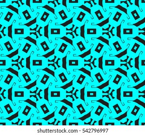 Abstract seamless pattern. Mirror geometric ornament. Vector illustration blue color