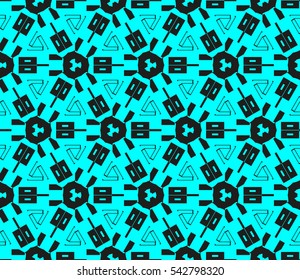 Abstract seamless pattern. Mirror geometric ornament. Vector illustration blue color