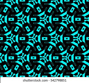 Abstract seamless pattern. Mirror geometric ornament. Vector illustration blue color