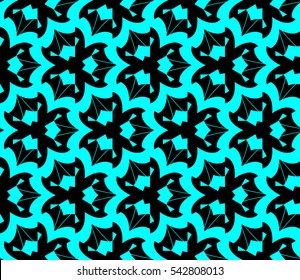 Abstract seamless pattern. Mirror geometric ornament. Vector illustration blue color