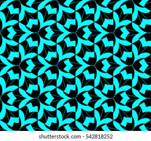 Abstract seamless pattern. Mirror geometric ornament. Vector illustration blue color
