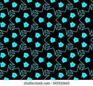 Abstract seamless pattern. Mirror geometric ornament. Vector illustration blue color