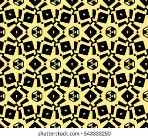 Abstract seamless pattern. Mirror geometric ornament. Vector illustration yellow color