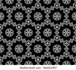 Abstract seamless pattern. Mirror geometric ornament. Vector illustration black and white color