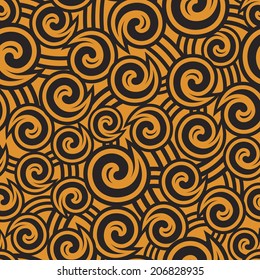 Abstract seamless pattern: mix of black and brown shapes and stripes