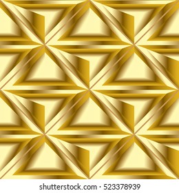 Abstract seamless pattern. Modern geometric gold background. 3d vector gold triangles.