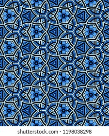 Abstract seamless pattern with modern ornamental design of blue and black shades