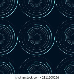 Abstract seamless pattern in a modern style, Circles in the form of a spiral on a blue background. Modern design for paper, cover, fabric, interior decor.