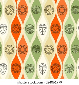 Abstract seamless pattern. Modern style motif. Linear floral geometric elements on light yellow background