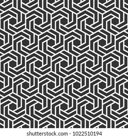 Abstract seamless pattern. Modern stylish texture. Repeating geometric tiles of hexagons. Chevron elements form stylish tileable print. Polygonal grid of bold striped elements. Vector background.