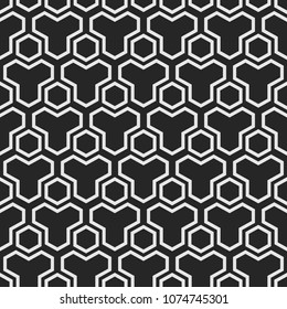Abstract seamless pattern. Modern stylish texture. Repeating geometric shapes, triangular elements, hexagons. Minimalistic simple trellis. Vector monochrome background.