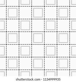 Abstract seamless pattern. Modern stylish texture. Repeating geometric tiles of dotted squares with cross stitching. Simple minimalistic monochrome vector background.